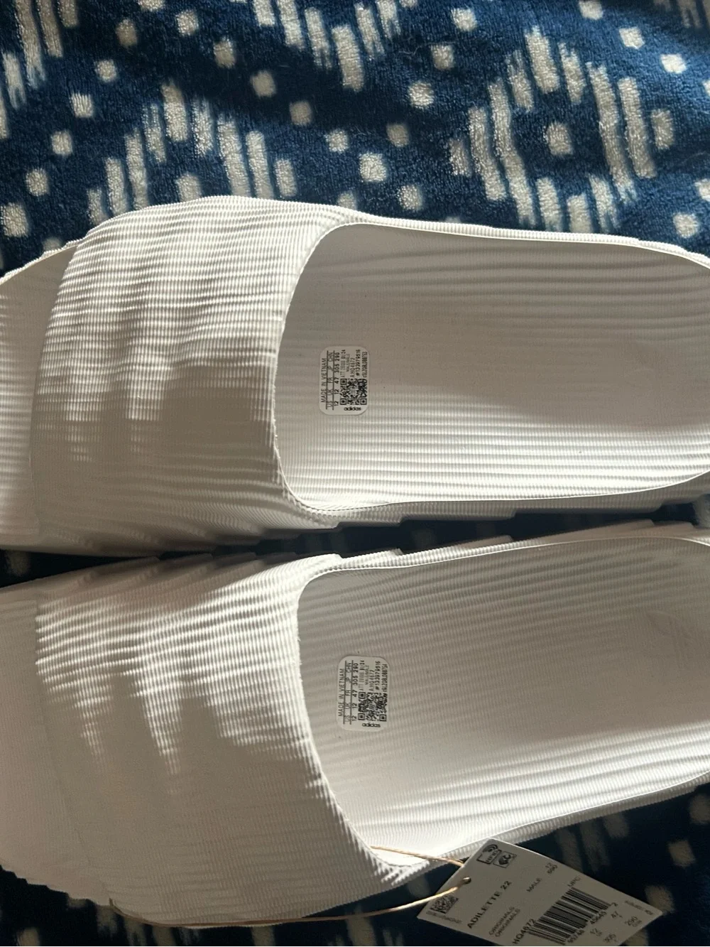 adidas White Ribbed Slide Sandals - Women's Slip-On